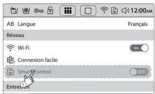 SAMSUNG CRYSTAL BLUE WW9000 - Appuyez sur l'icone Setup (Configuration) et selectionnez Smart Control sous le menu Réseau. - 2