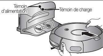 SAMSUNG SR8841 NAVIBOT - ÀpRES avoir aligné les broches de chargement de l'unité principale avec celles de la station de recharge, appuyez sur l'unité principale jusqu'à entendre un son indiquant que la recharge commence. - 1