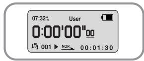 07:32A User 0:00'00"00 J/01 001 ▶ NOR 00:01:30