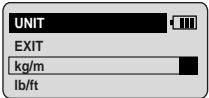UNIT EXIT kg/m lb/ft