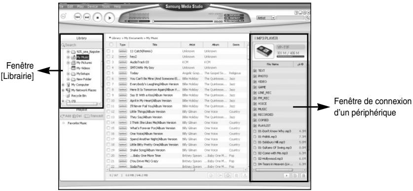 SAMSUNG YP-T7F - Sélectionnez le dossier contenant les fichiers que vous souhaitez transférer dans la fenêtre [Librairie]. - 1
