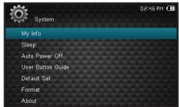SAMSUNG YP-CP3AB - Options de réglage du système - 1