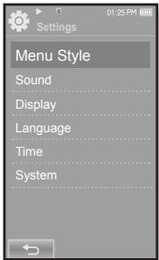 SAMSUNG YP-P2JAR - Options de réglage du style de menu - 1