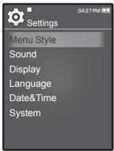SAMSUNG YP-Q1JES - Options de réglage du style du menu - 1