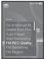 SAMSUNG YP-S3JCW - Définir la qualité de l'enregistrement FM - 1