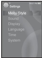 SAMSUNG YP-S3JCW - Options de réglage du style de menu - 1