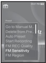 SAMSUNG YP-S3JCW - Pour régler la sensibilité FM - 1
