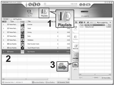 SAMSUNG YP-U4JAU - Transfert d'une playlist vers le lecteur avec Samsung Media Studio - 1