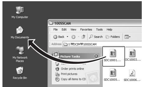 My Computer My Documents My Network Places Recycle Bin 100SSCAM File Edit View Favorites Tools Help Back Search Folders Address I:\WDCIM\W100SSCAM Picture Tasks SDC10001.... SDC10003.... Order prints online Print pictures Copy all items to CD SDC10005... SDC10006...