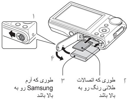 طوری که آرم رو به Samsung بالا باشد طوری که اتصالات طلانی زنگ رو به بالا باشد