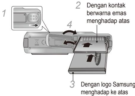 SAMSUNG VLUU ES60 - Memasukkan baterai dan kartu memori - 1