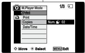 M.Player Mode Print Print Copies Num. 02 Date/Time Move Select MENU Exit
