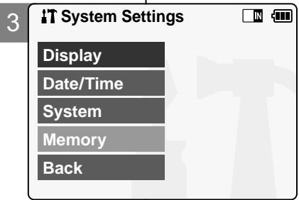 3 System Settings Display Date/Time System Memory Back