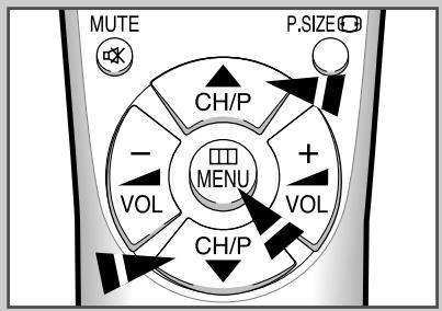 MUTE P.SIZE CH/P - VOL MENU + VOL CH/P