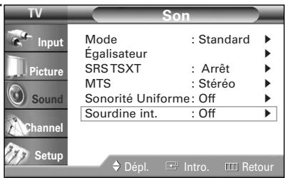 SAMSUNG HL-R5064W - Appuyez sur la touche ▲ ou ▼ pour sélectionner "Sourdine int.", puis appuyez sur la touche ENTER. - 1