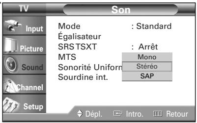 SAMSUNG HL-R5064W - Appuyez sur la touche ▲ ou ▼ pour sélectionner "Mono", "Stéréo" ou "SAP", puis appuyez sur la touche ENTER. - 1