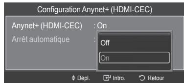 SAMSUNG HL-T7288W - Régler un apparéil Anynet+ de sorte qu'il s'arrête automatiquement lorsque le télévisueur est hors tension - 1