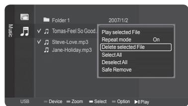 SAMSUNG HL-T7288W - Deleting Multiple Music Files - 6