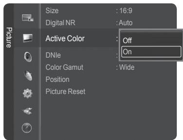 SAMSUNG HL-T7288W - Setting the Active Color - 2