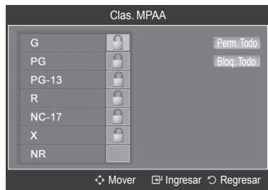 SAMSUNG HL-T7288W - Configuración de las restricciones mediante las “Guias paternas de TV” - 6