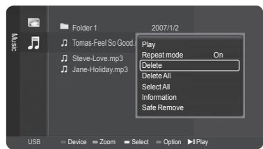 SAMSUNG HL-T7288W - Deleting Multiple Music Files - 3