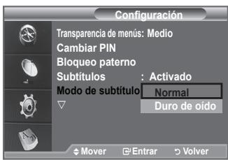 SAMSUNG LE-52F96BD - Use this menu para configurar Modo de subtitle. "Normal" es la option bárica y "Duro de oído" es la option para personas con problemas de audicion. - 1
