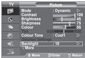 SAMSUNG LE-52F96BD - Svetlost zaslona lahko prilagodite takto, da prilagodite osvetlitev LCD-zaslona. (0~10) - 1