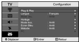 SAMSUNG LE-23R32B - Lorsque le téléviseur est allumé pour la première fois, plusieurs réglages de base sont à faire l'un après l'autre. Ils vous sont automatiquementprésentés. Les réglages suivants sont disponibles. - 1