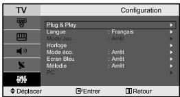 SAMSUNG LE-23R71B - Lorsque le téléviseur est allumé pour la première fois, plusieurs réglages de base sont à faire l'un après l'autre. Ilts vous sont automatiquementprésentés. Les réglages suivants sont disponibles. - 1