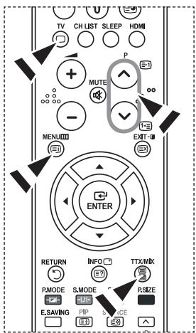 TV CH LIST SLEEP HDMI MUTE P MENU EXIT ENTER RETURN INFO TTX/MIX PMODE S.MODE RSIZE E.SAVING PIP ICE