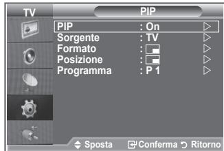 TV PIP PIP : On Sorgente : TV Formato : □ Posizione : □ Programma : P 1 Sposta Conferma Ritorno