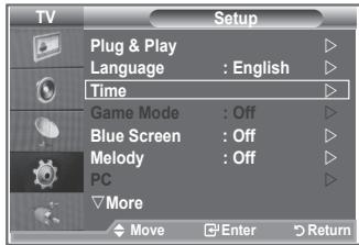 TV Setup Plug & Play Language : English Time Game Mode : Off Blue Screen : Off Melody : Off PC More Move Enter Return