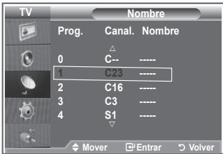 TV Nombre Prog. Canal. Nombre 0 C-- ---- 1 C23 ---- 2 C16 ---- 3 C3 ---- 4 S1 ---- Mover Entrar Volver