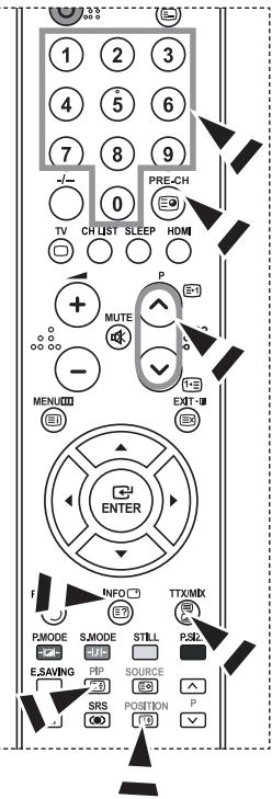 1 2 3 4 5 6 7 8 9 -/- 0 PRE-CH TV CH LIST SLEEP HDMI MUTE P EXIT MENU ENTER F INFO TTX/MIX EY PMODE S.MODE STILL P.S.D. E.SAVING PIP SOURCE SRS POSITION P