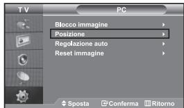 TV PC Blocco immagine Posizione Regolazione auto Reset immagine Sposta Conferma Ritorno