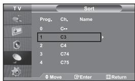 TV Sort Prog. Ch. Name 0 C-- 1 C3 2 C4 3 C74 4 C75 Move Enter Return