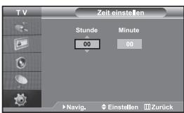 TV Zeit einstellen Stunde 00 Minute 00 Navig. Einstellen Zurück