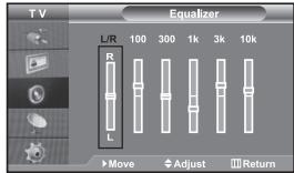 TV Equalizer L/R 100 300 1k 3k 10k R L Move Adjust Return