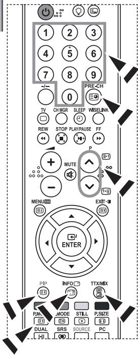 1 2 3 4 5 6 7 8 9 PRE-CH 0 TV CHMGR SLEEP WISELINK REW STOP PLAYPAUSE FF P MUTE - MENU EXIT ENTER PIP INFO TTX/MIX PM MODE STILL P.SIZE DUAL SRS SOURCE PC HI -