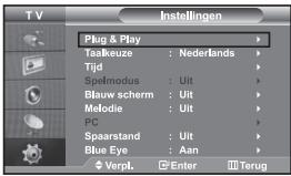 TV Plug & Play Taalkeuze : Nederlands Tijd Spelmodus : Uit Blauw scherm : Uit Melodie : Uit PC Spaarstand : Uit Blue Eye : Aan Verpl. Enter Terug