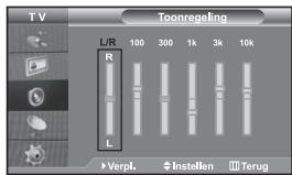 TV Toonregeling L/R 100 300 1k 3k 10k R L Verpl. Installen Terug