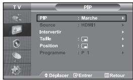 TV PIP PIP : Marche Source : HDMI1 Intervertir Taille : Position : Programme : P 1 Déplacer Enter Retour