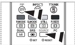 PIP INFO TTX/MIX PMODE SMODE STILL P.SIZE DUAL SRS SOURCE PC I-II O SET O RESET