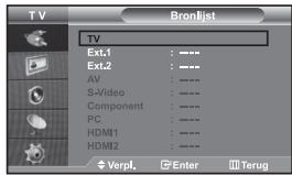 TV Bronlist TV Ext.1 : ---- Ext.2 : ---- AV : ---- S-Video : ---- Component : ---- PC : ---- HDMI1 : ---- HDMI2 : ---- Verpl. Enter Terug