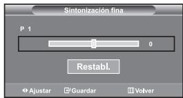 Sintonización fina P 1 0 Restabl. Ajustar Guardar Volver