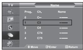 TV Prog. Ch. Name 0 C-- 1 C3 2 C4 3 C74 4 C75 Move Enter Return