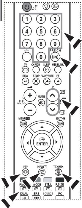1 2 3 4 5 6 7 8 9 0 PRE-CH TV CHMGR SLEEP WISELINK REW STOP PLAY/PAUSE FF + MUTE - MENU EXIT ENTER PIP INFO TTX/MIX PWM MODE STILL P.SIZE DUAL SRS SOURCE PC HI