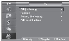 T V PC Bikijustierung Position Autom. Einstellung Bild zurücksetzen Navig. Eingabe Zurück