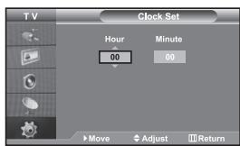 TV Clock Set Hour 00 Minute 00 Move Adjust Return