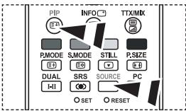 PIP INFO TTX/MX PMODE SMODE STILL P.SIZE DUAL SRS SOURCE PC HI RESET
